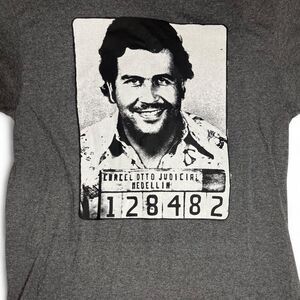 Y2K Pablo Escobar Scarface Grey Graphic True Crime T-Shirt Size L